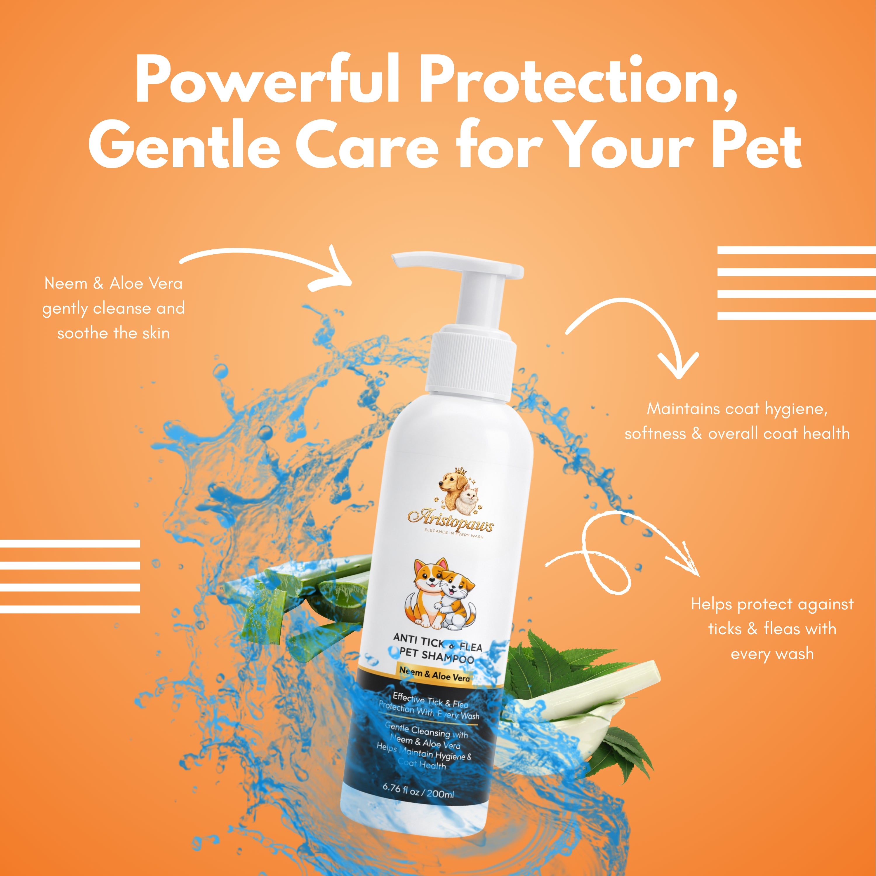 Aristopaws Anti Tick & Flea Pet Shampoo with Neem & Aloe Vera – Gentle Cleansing for Dogs & Cats (200 ml)