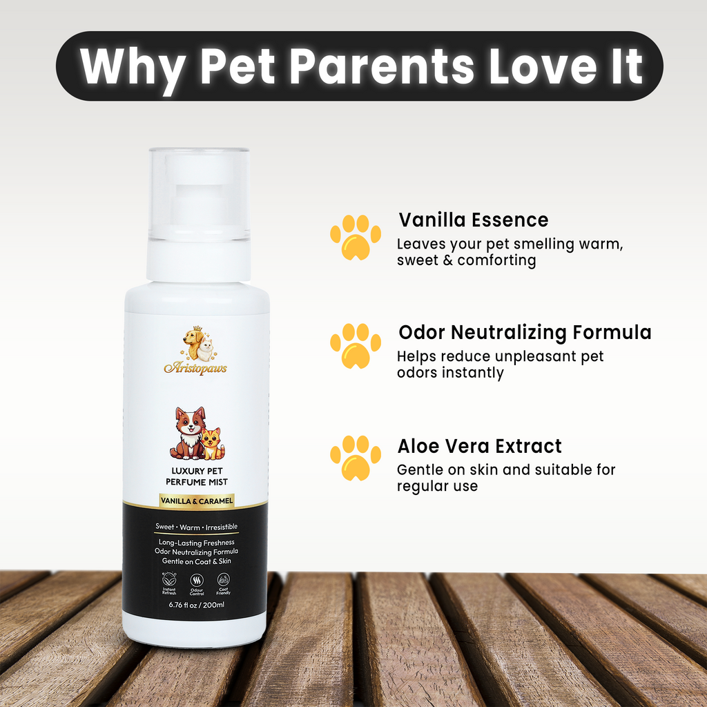 Aristopaws Luxury Pet Perfume Mist for Dogs & Cats | Vanilla & Caramel Fragrance | 200 ml