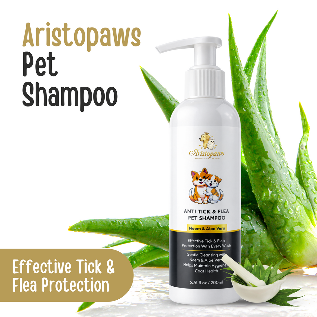 Aristopaws Anti Tick & Flea Pet Shampoo with Neem & Aloe Vera – Gentle Cleansing for Dogs & Cats (200 ml)