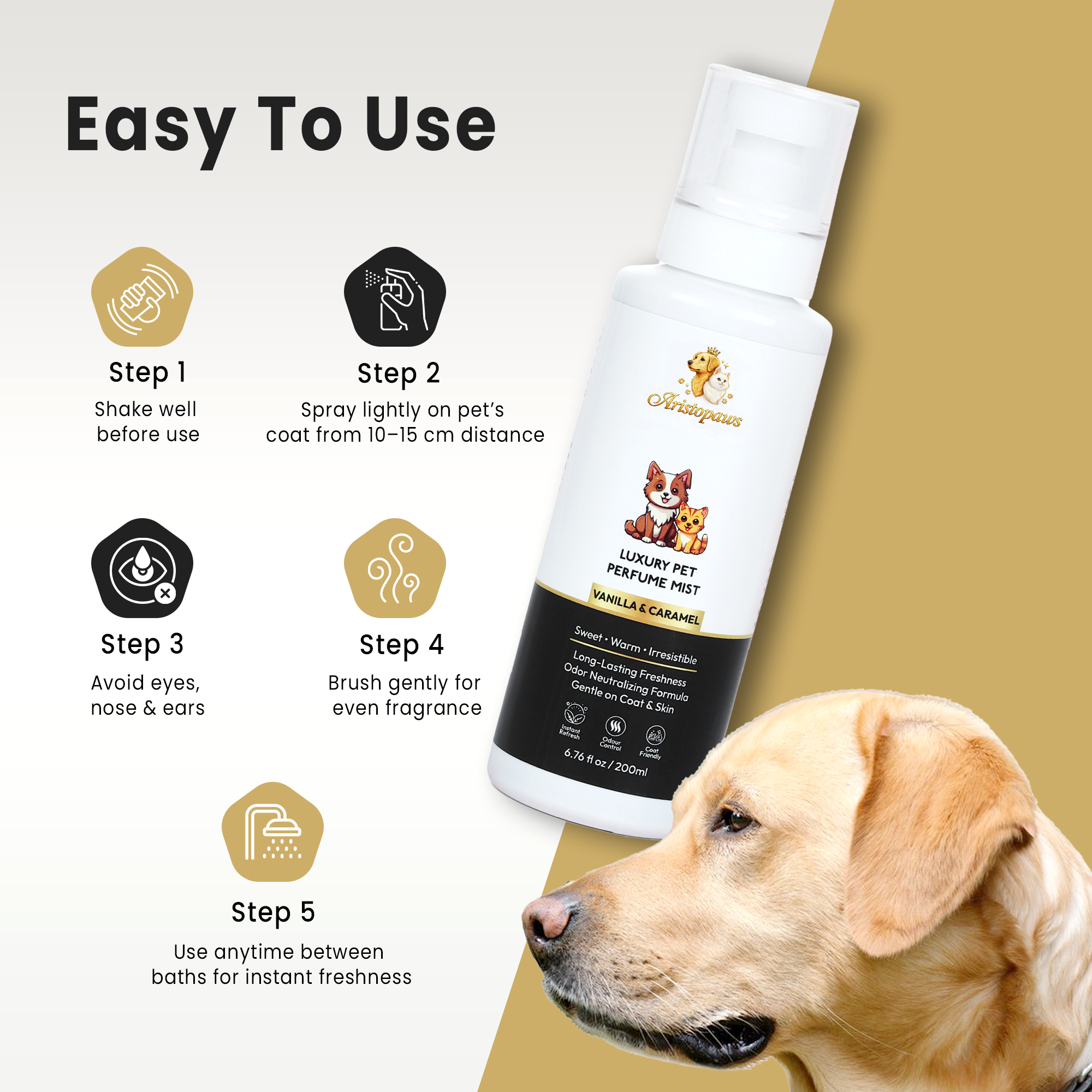 Aristopaws Luxury Pet Perfume Mist for Dogs & Cats | Vanilla & Caramel Fragrance | 200 ml