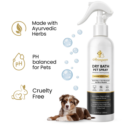 Aristopaws Waterless Dry Bath Spray for Dogs & Cats No-Rinse Pet Shampoo with Lavender & Clary Sage | 200 ml