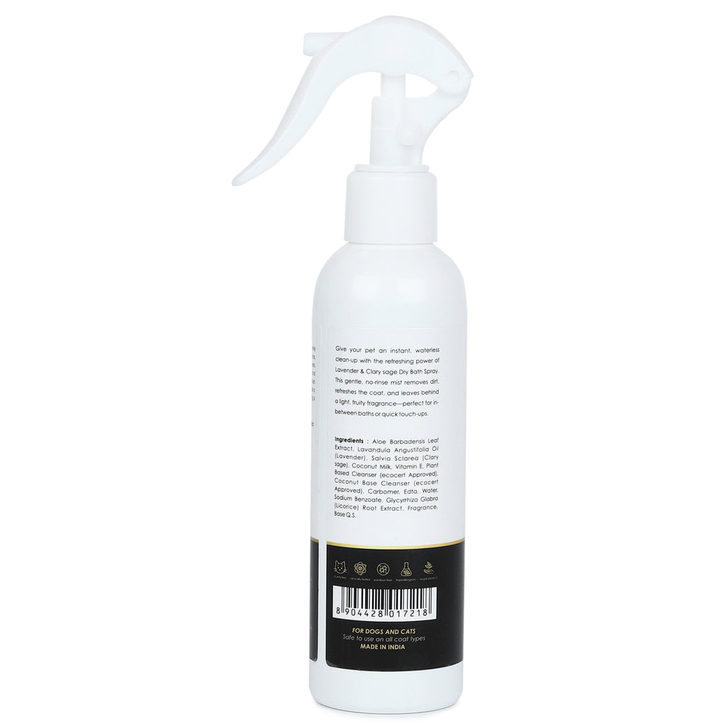 Aristopaws Waterless Dry Bath Spray for Dogs & Cats No-Rinse Pet Shampoo with Lavender & Clary Sage | 200 ml