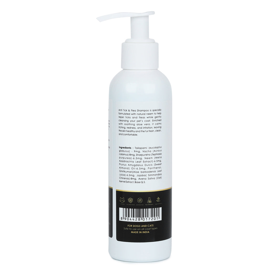 Aristopaws Anti Tick & Flea Pet Shampoo with Neem & Aloe Vera – Gentle Cleansing for Dogs & Cats (200 ml)
